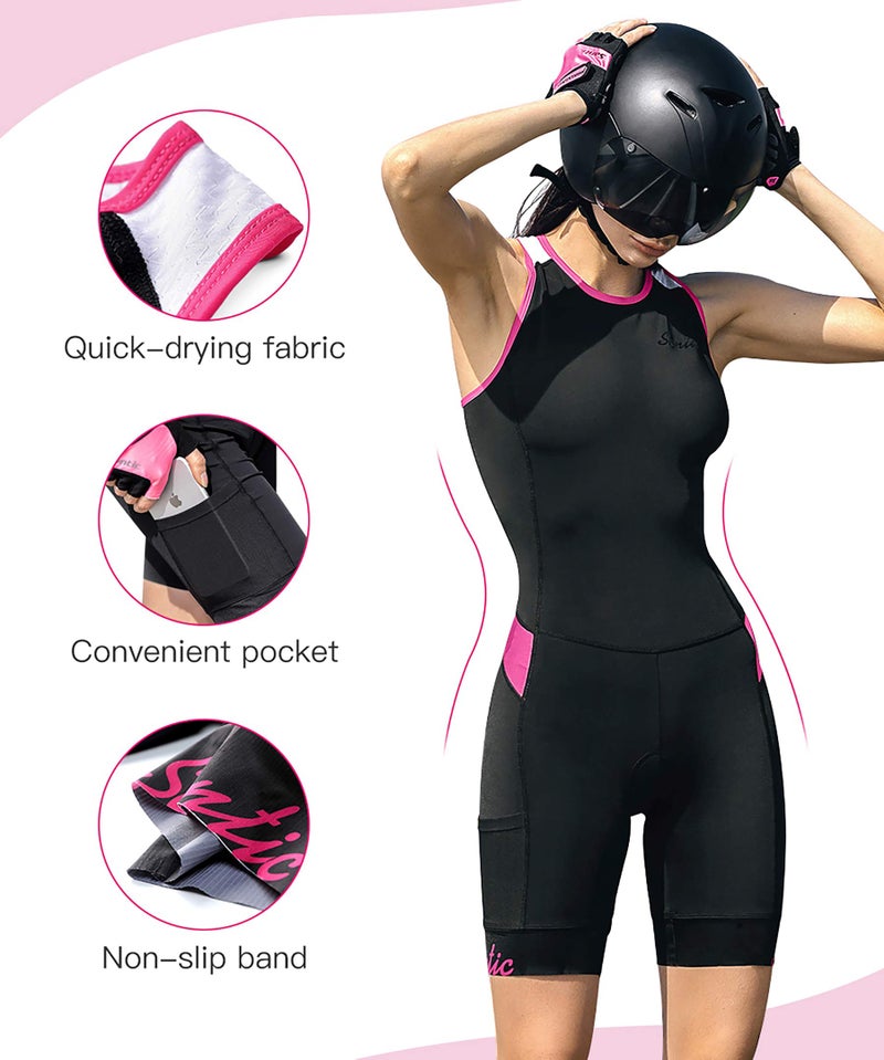 Santic بدلة ثلاثية للنساء قطعة واحدة بدون أكمام - بدلة مريحة سريعة الجفاف لتخفيف الوزن للجري والسباحة وركوب الدراجات - Image 2